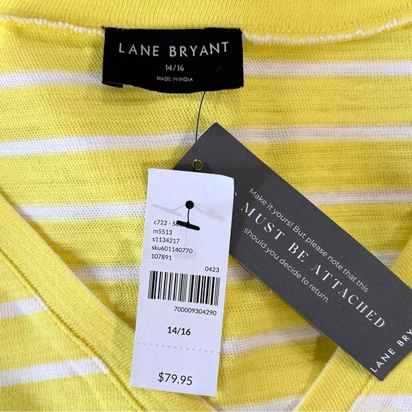 Lane Bryant Yellow Striped T Shirt Dress 14/16 NWT Cotton Short Sleeve V-Neck - Picture 13 of 16